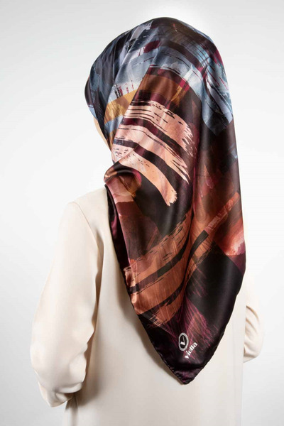VİOLLA Rayon Fırça Darbeli Batik Desenli Mürdüm Renkli 90x90 Eşarp (İpek İçer...