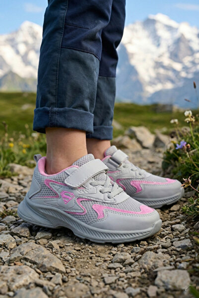 BOUIS Copii, gri, roz, cu șireturi, cu un singur velcro, flexibili, ușori, re...