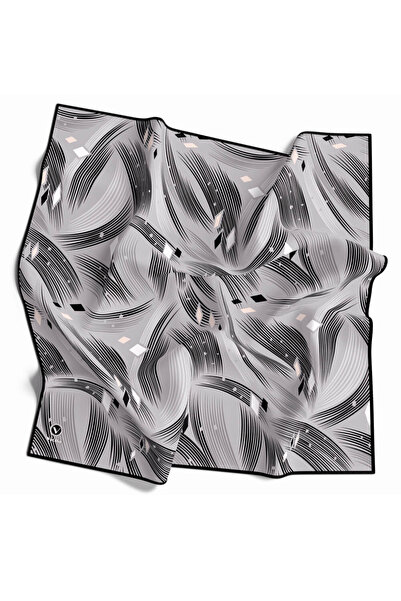 VİOLLA Rayon Geometrik Çizgili Desenli Gri Renkli 90x90 Eşarp (İpek İçermez) ...