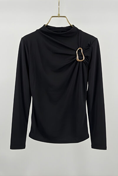 Potenza Дамска блуза със златна катарама, детайли с набори, дълги ръкави, пяс...