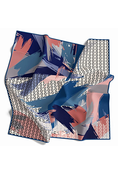 VİOLLA Rayon Geometrik Fırça Desenli İndigo Renkli 90x90 Dikim Şekli : El Dik...
