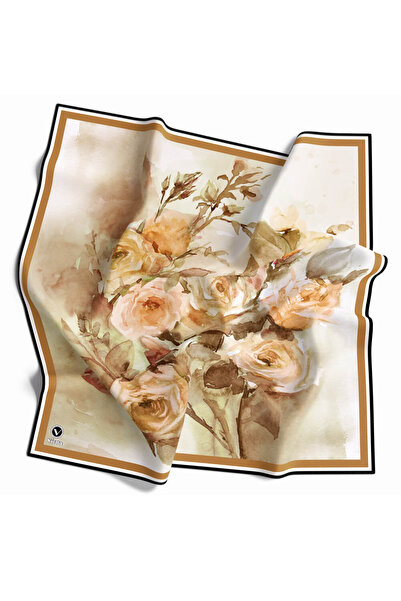 VİOLLA Rayon Çiçek Desenli Hardal Renkli 90x90 Eşarp (İpek İçermez) Kenar Dik...
