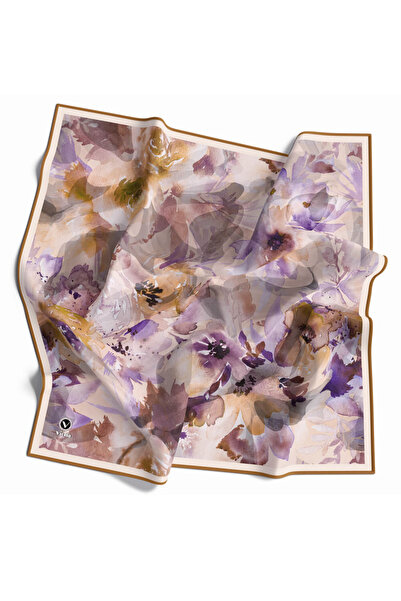 VİOLLA Rayon Çiçek Desenli Hardal Renkli 90x90 Eşarp (İpek İçermez) Dikim Şek...