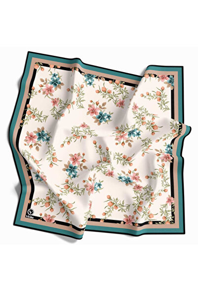 VİOLLA Rayon Çiçek Desenli Petrol Yeşili Renkli 90x90 Eşarp (İpek İçermez) Di...