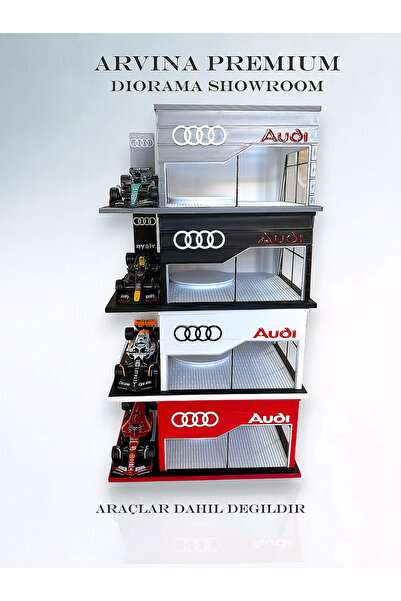 Arvina Atelier Audi Büyük Showroom | Koleksiyon Garajı | Parlak Logo | 1:64 Ö...