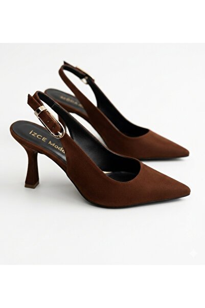 İZCE MODA Дамски кафяви боти от велур с остри върхове
