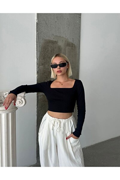 Vinales بلوزة قصيرة بأكمام طويلة - أسود