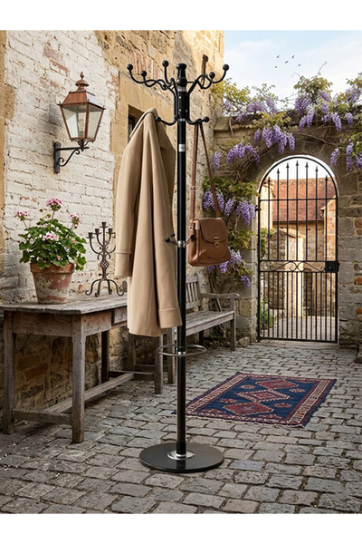 TrentonGCC Modern Black Coat Rack Stand 179cm Freestanding Hall Tree with Mar...