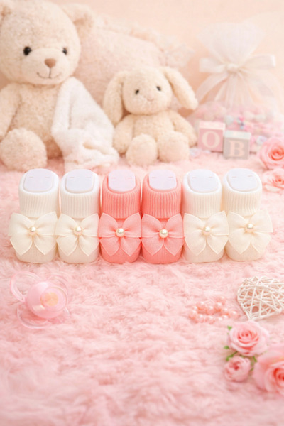 baby socks 3 Takım Fiyonklu 6 Adet Hatıra Mankenli Yenidoğan ve Bebek Çorabı