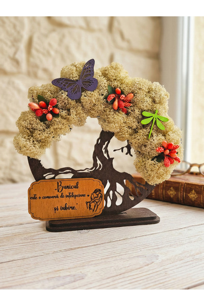 OEM Cadou Copacul Vietii, cu licheni stabilizati, din lemn wenge, „Bunicul”, ...