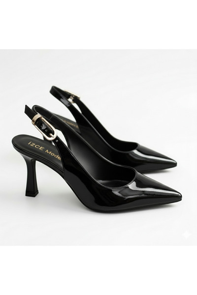 İZCE MODA Tocuri înalte de damă, cu curele ascuțite la gleznă, din piele neag...