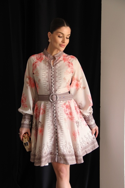 Julidress Μίνι λινό φόρεμα με σχέδια, όρθιο γιακά, τσέπες με κουμπιά και ΖΩΝΗ...