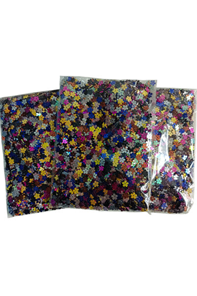 100gr Çiçek Desenli Pul Payet 6mm Karışık Renkli- Oya El işi Nakış Mum Epoksi Dekor Tırnak Makyaj
