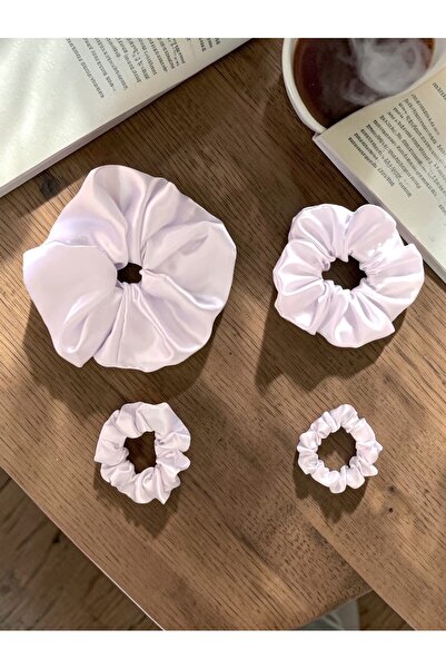 BeyzHal Γυναικείο Σετ 4 Λευκών Σατέν Λαστιχάκια Μαλλιών - Σιμιτ Σκάντσι (Over...