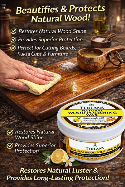 Terlans Doğal Ahşap Vaks Cila Üstün Koruma 250 ml Mikrofiber Bez, Kesme Tahta...