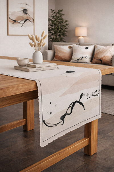 SasoHome Tablo Desen Çöl Kumları Desenli Dijital Baskılı Dekoratif Runner