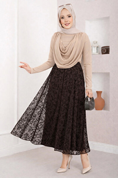 Nursay Flok dantelli uzun etek