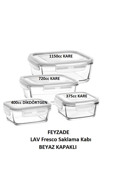 LAV FRESCO Kilitli Cam Saklama Kabı Seti Beyaz 4'lü set