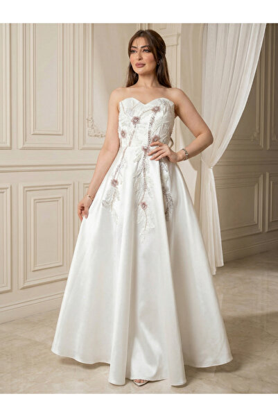 Nice Model Luxurious Taffeta Satin Evening Dress With Pink And Purple Embroid...