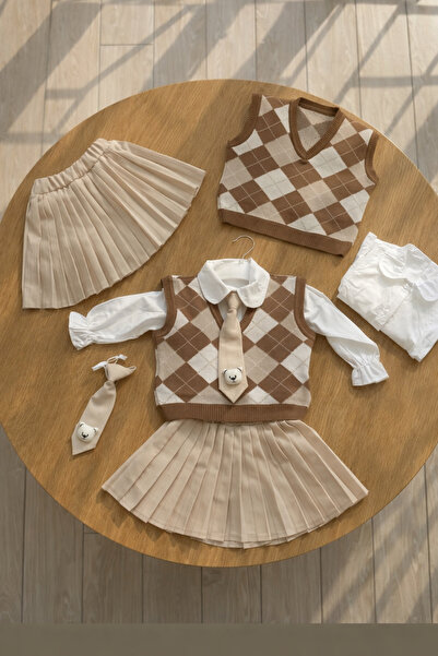 PANDAX KİDS Set de sărbătoare pentru fete, 4 piese: cămașă, pulover, cravată,...