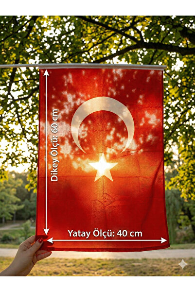 Sibel Günay Butik Raşel Kumaş Türk Bayrağı | Ay Yıldızlı | 60×40 cm | Tutma S...
