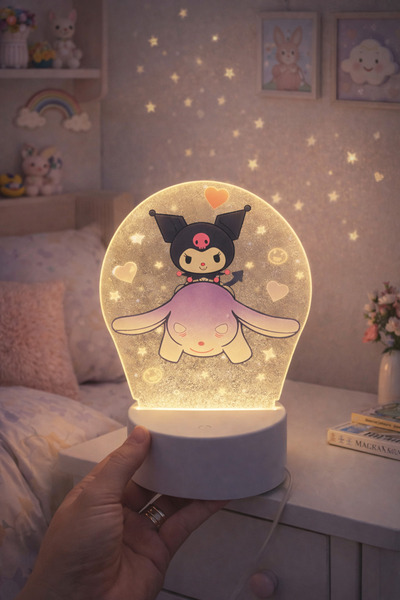 CNS GRUP 🌙✨ 3D LED Gece Lambası – Dekoratif Kuromi Karakterli Masa Lambası