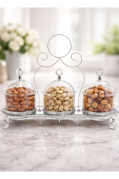 ALQANNAS صينية تقديم أكريليك بثلاث حجرات مع قاعدة من الفولاذ المقاوم للصدأ