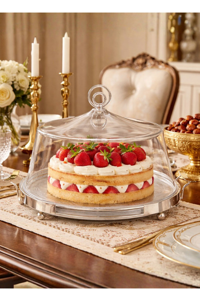 ALQANNAS Large 30cm Round Silver Stainless Steel Cake Stand | Clear Acrylic P...