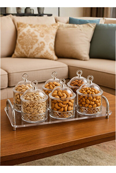 ALQANNAS صينية تقديم أكريليك بستة أقسام مع قاعدة من الفولاذ المقاوم للصدأ