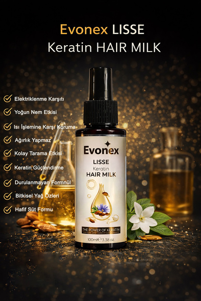 Evonex Lisse Keratin Hair Milk 100 ml Durulanmayan Elektriklenme Karşıtı Bakım