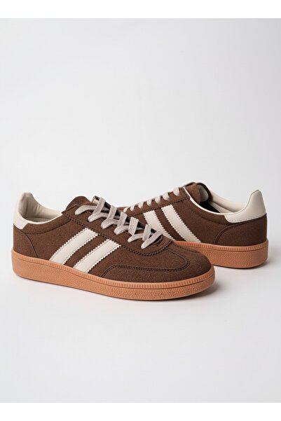 ALFHA Süet Kahve Termo Taban Yanı Bej Şeritli Ortopedik Tabanlıklı Bağcıklı S...