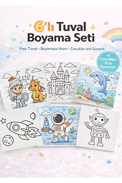 eventopia ERKEK ÇOCUK 6 ADET TUVAL BOYAMA