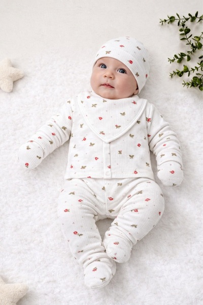 Yenidoğan Bebek Desenli 5 Parça Hastane Çıkış Seti Kız Bebek Erkek Bebek Yenidoğan