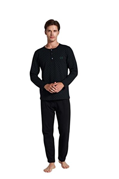 Pijadore Erkek Siyah %100 Pamuk Uzun Kollu Pamuklu Pijama Takımı 1750
