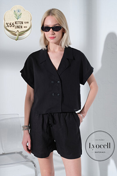 Maule Lan Liocel Dvoredno kopčanje Džemper sa dugmićima kratkih rukava za žen...