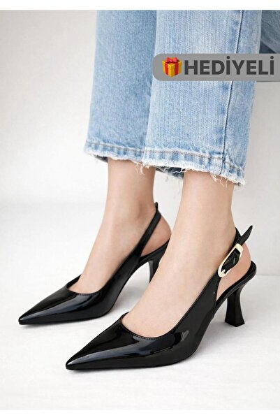 Rimex Kadın Ovis Sivri Topuklu Ayakkabı - siyah-rugan