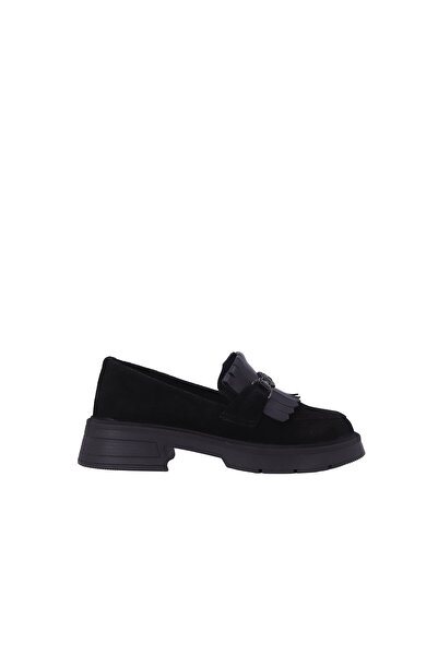 DİSPARİTA 257003 Genuine Leather Loafer Women's Shoes with Buckle Ruffles