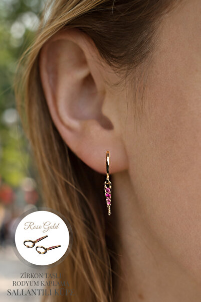 Sacce Scarves&Accessories Rose Gold Fuchsia Stone Dangle Elegant Earrings