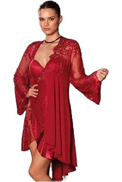 Nurteks 5389 Σετ γυναικείο σατέν νυχτικό και ρόμπα