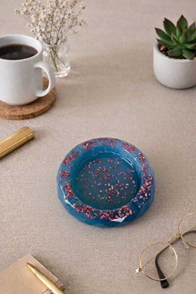 Handmade Epoksi el yapımı küllük mavi pembe detaylı