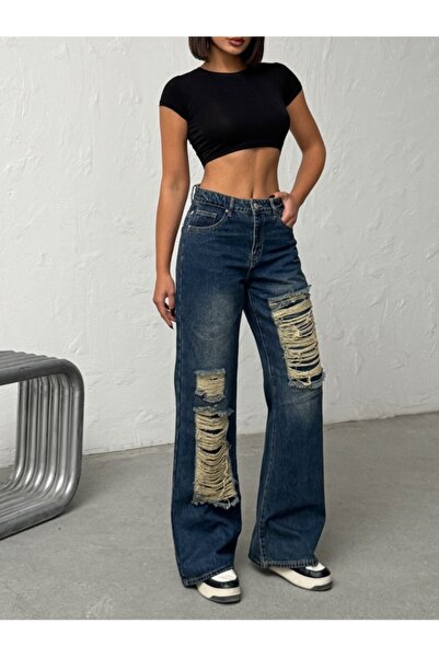 ADAMODA.RO Blugi cu picior lat și zgârieturi