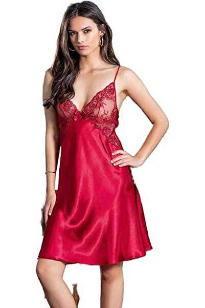 Nurteks Cămașă de noapte din satin, dantelă piese, pentru femei, culoare burg...