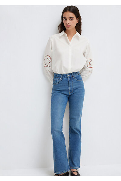 Mavi Embroidery Detailed Ecru Shirt Loose Fit / Relaxed Comfortable Cut 12113...