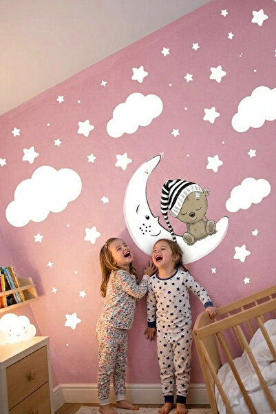 KT Decor ملصق حائط لغرفة الأطفال النائمين، نجمة، سحابة