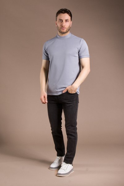 ZEKİ ÖZER Tricou moale pentru bărbați, albastru, cu jumătate de gât, Zeki Özer