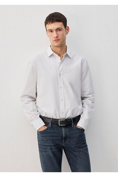 Mavi Çizgili Beyaz Gömlek Regular Fit / Normal Kesim 0211368-70497