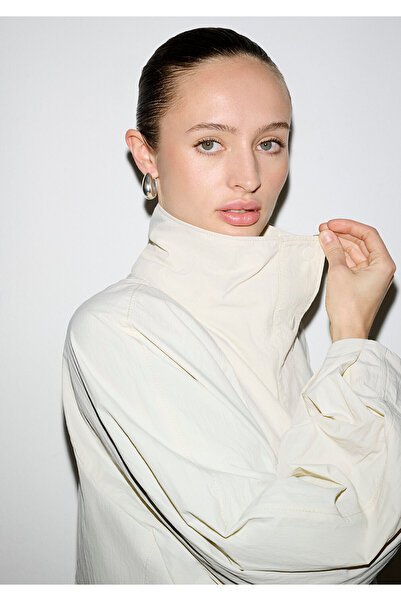 Mavi Dik Yaka Bej Ceket Oversize / Geniş Kesim 1110848-70140