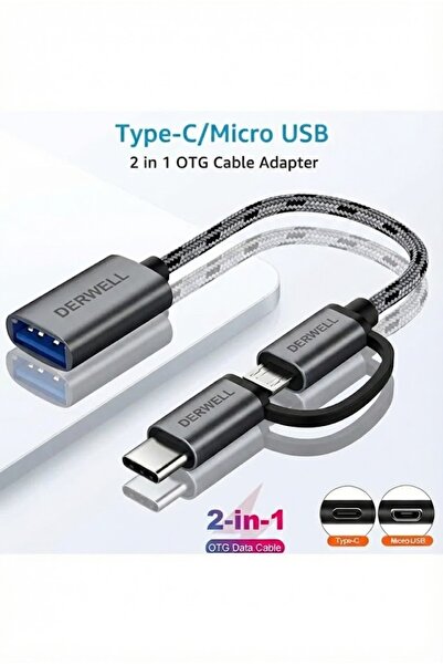 Derwell Yüksek Hızlı Veri Aktarma Usb 3.0 Otg To TypeC Micro Usb Data Şarj Çe...