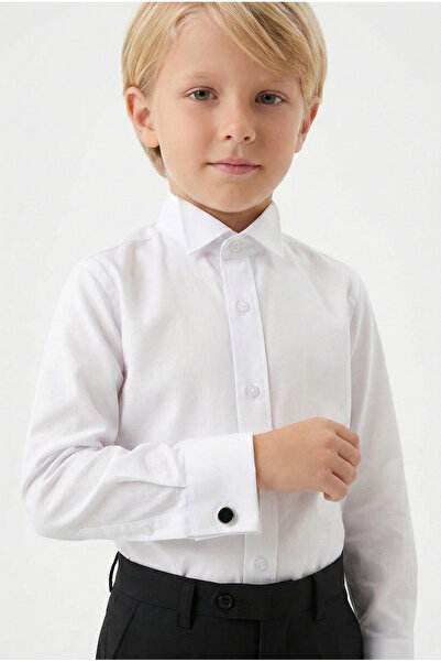Micio Λευκό πουκάμισο με γιακά αγόρι με μανικετόκουμπα