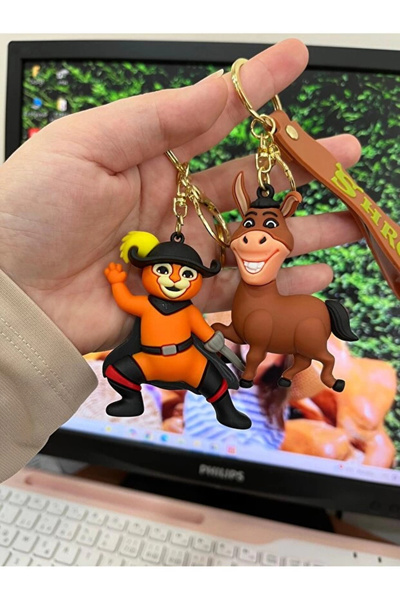 Genel Markalar 2'li Set Anahtarlık 3d Silikon Shrek Lüks Büyük Boy Çanta Akse...